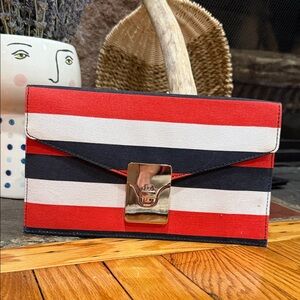 Elegant Red and Blue Striped Clutch